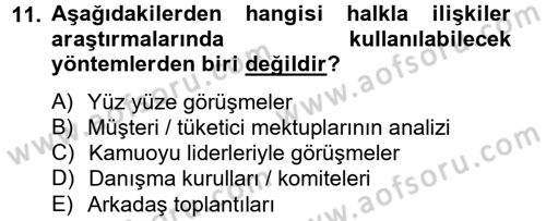 Halkla İlişkiler Dersi 2014 - 2015 Yılı Tek Ders Sınav Soruları 11. Soru