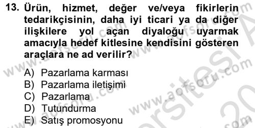 Halkla İlişkiler Dersi 2014 - 2015 Yılı Tek Ders Sınav Soruları 13. Soru