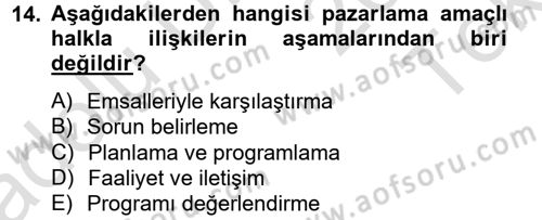 Halkla İlişkiler Dersi 2014 - 2015 Yılı Tek Ders Sınav Soruları 14. Soru