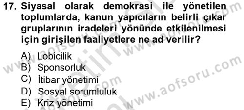 Halkla İlişkiler Dersi 2014 - 2015 Yılı Tek Ders Sınav Soruları 17. Soru
