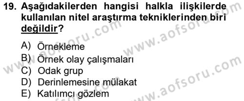 Halkla İlişkiler Dersi 2014 - 2015 Yılı Tek Ders Sınav Soruları 19. Soru