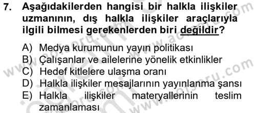 Halkla İlişkiler Dersi 2014 - 2015 Yılı Tek Ders Sınav Soruları 7. Soru