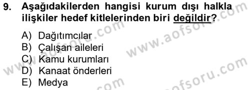 Halkla İlişkiler Dersi 2014 - 2015 Yılı Tek Ders Sınav Soruları 9. Soru