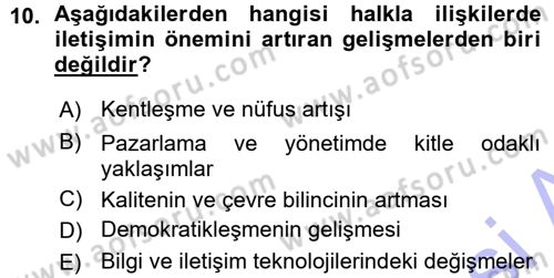 Halkla İlişkiler Dersi 2015 - 2016 Yılı (Vize) Ara Sınav Soruları 10. Soru