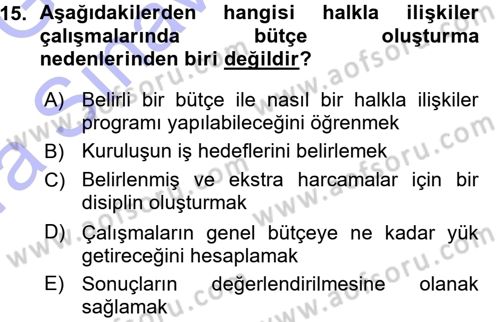 Halkla İlişkiler Dersi 2015 - 2016 Yılı (Vize) Ara Sınav Soruları 15. Soru