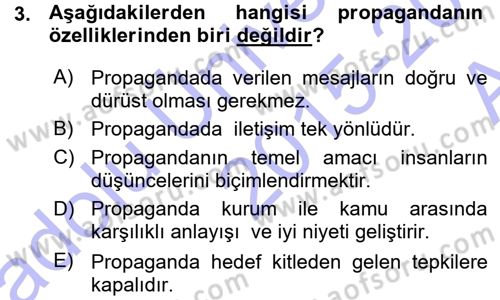 Halkla İlişkiler Dersi 2015 - 2016 Yılı (Vize) Ara Sınav Soruları 3. Soru