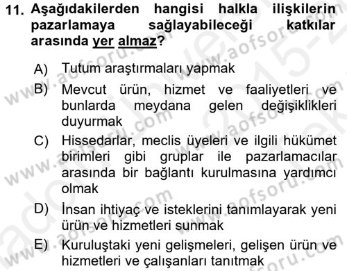 Halkla İlişkiler Dersi 2015 - 2016 Yılı Tek Ders Sınav Soruları 11. Soru