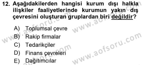 Halkla İlişkiler Dersi 2015 - 2016 Yılı Tek Ders Sınav Soruları 12. Soru
