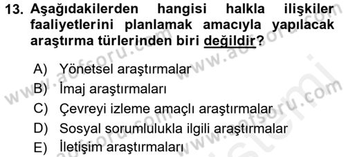 Halkla İlişkiler Dersi 2015 - 2016 Yılı Tek Ders Sınav Soruları 13. Soru