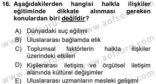 Halkla İlişkiler Dersi 2015 - 2016 Yılı Tek Ders Sınav Soruları 16. Soru