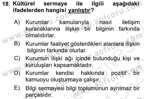 Halkla İlişkiler Dersi 2015 - 2016 Yılı Tek Ders Sınav Soruları 18. Soru