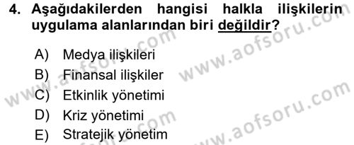 Halkla İlişkiler Dersi 2015 - 2016 Yılı Tek Ders Sınav Soruları 4. Soru