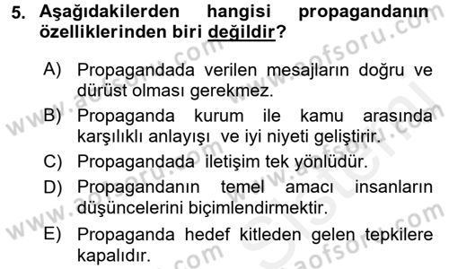 Halkla İlişkiler Dersi 2015 - 2016 Yılı Tek Ders Sınav Soruları 5. Soru