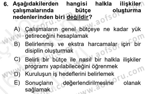 Halkla İlişkiler Dersi 2015 - 2016 Yılı Tek Ders Sınav Soruları 6. Soru