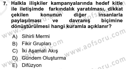 Halkla İlişkiler Dersi 2015 - 2016 Yılı Tek Ders Sınav Soruları 7. Soru