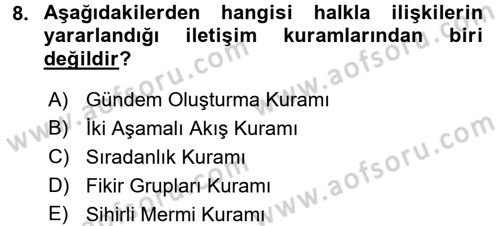 Halkla İlişkiler Dersi 2015 - 2016 Yılı Tek Ders Sınav Soruları 8. Soru