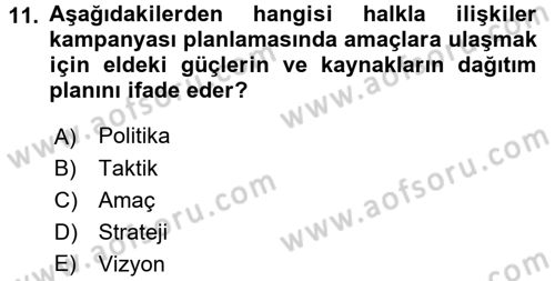 Halkla İlişkiler Dersi 2016 - 2017 Yılı 3 Ders Sınav Soruları 11. Soru