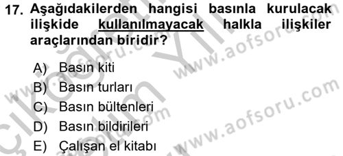 Halkla İlişkiler Dersi 2016 - 2017 Yılı 3 Ders Sınav Soruları 17. Soru