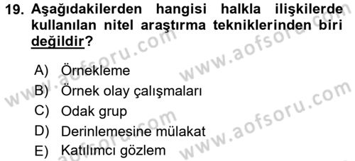 Halkla İlişkiler Dersi 2016 - 2017 Yılı 3 Ders Sınav Soruları 19. Soru