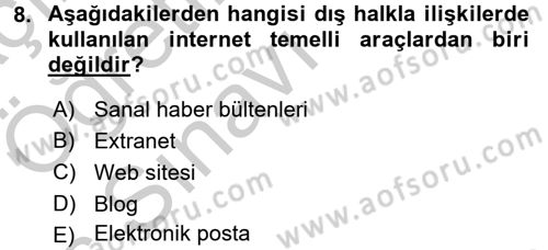 Halkla İlişkiler Dersi 2016 - 2017 Yılı 3 Ders Sınav Soruları 8. Soru