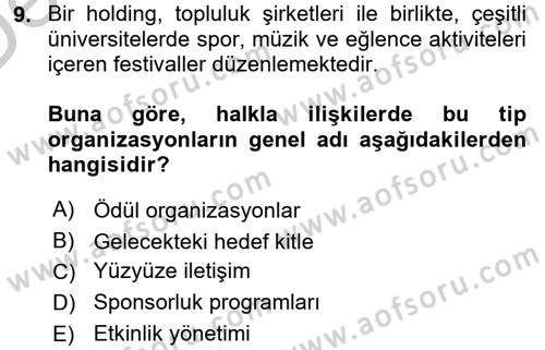 Halkla İlişkiler Dersi 2016 - 2017 Yılı 3 Ders Sınavı 9. Soru