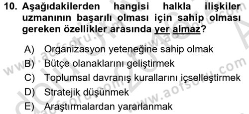 Halkla İlişkiler Dersi 2016 - 2017 Yılı (Vize) Ara Sınav Soruları 10. Soru