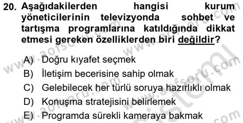 Halkla İlişkiler Dersi 2016 - 2017 Yılı (Vize) Ara Sınav Soruları 20. Soru