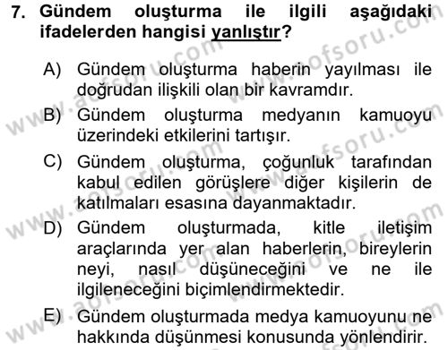 Halkla İlişkiler Dersi 2016 - 2017 Yılı (Vize) Ara Sınav Soruları 7. Soru