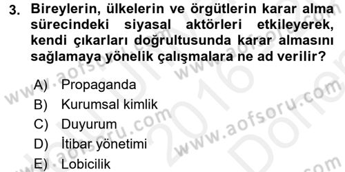Halkla İlişkiler Dersi 2016 - 2017 Yılı (Final) Dönem Sonu Sınav Soruları 3. Soru