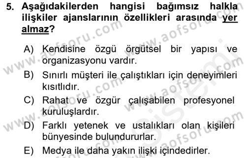 Halkla İlişkiler Dersi 2016 - 2017 Yılı (Final) Dönem Sonu Sınav Soruları 5. Soru