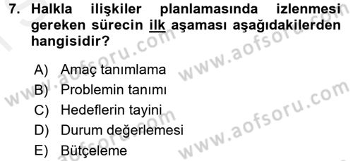 Halkla İlişkiler Dersi 2016 - 2017 Yılı (Final) Dönem Sonu Sınav Soruları 7. Soru