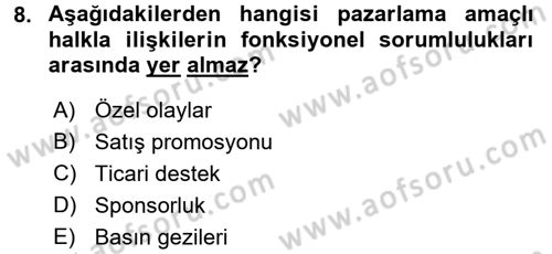 Halkla İlişkiler Dersi 2016 - 2017 Yılı (Final) Dönem Sonu Sınav Soruları 8. Soru