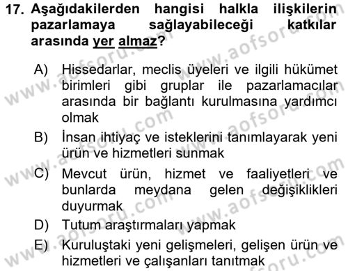 Halkla İlişkiler Dersi 2017 - 2018 Yılı 3 Ders Sınav Soruları 17. Soru