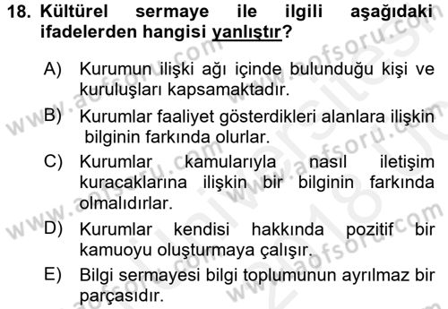 Halkla İlişkiler Dersi 2017 - 2018 Yılı 3 Ders Sınav Soruları 18. Soru
