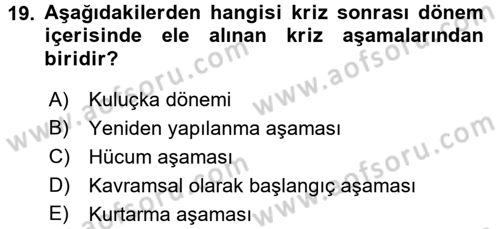 Halkla İlişkiler Dersi 2017 - 2018 Yılı 3 Ders Sınavı 19. Soru