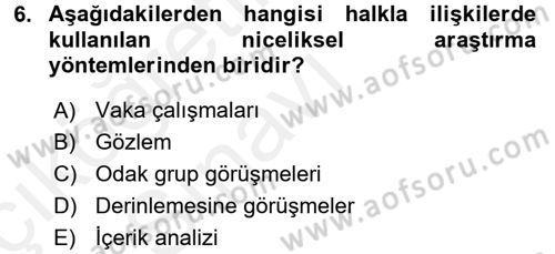Halkla İlişkiler Dersi 2017 - 2018 Yılı 3 Ders Sınav Soruları 6. Soru