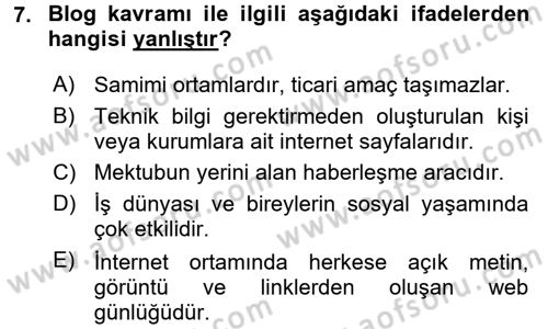 Halkla İlişkiler Dersi 2017 - 2018 Yılı 3 Ders Sınav Soruları 7. Soru