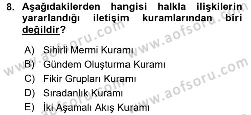 Halkla İlişkiler Dersi 2017 - 2018 Yılı 3 Ders Sınav Soruları 8. Soru