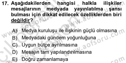 Halkla İlişkiler Dersi 2017 - 2018 Yılı (Vize) Ara Sınav Soruları 17. Soru