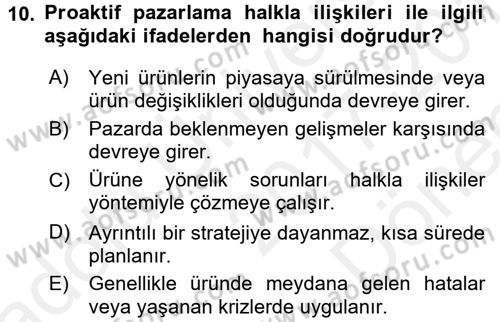 Halkla İlişkiler Dersi 2017 - 2018 Yılı (Final) Dönem Sonu Sınav Soruları 10. Soru