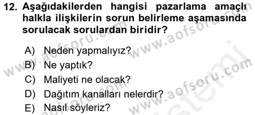 Halkla İlişkiler Dersi 2017 - 2018 Yılı (Final) Dönem Sonu Sınav Soruları 12. Soru