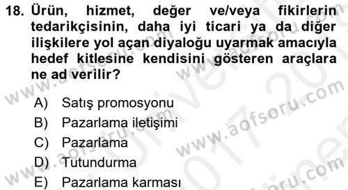 Halkla İlişkiler Dersi 2017 - 2018 Yılı (Final) Dönem Sonu Sınav Soruları 18. Soru