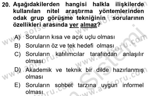 Halkla İlişkiler Dersi 2018 - 2019 Yılı 3 Ders Sınav Soruları 20. Soru