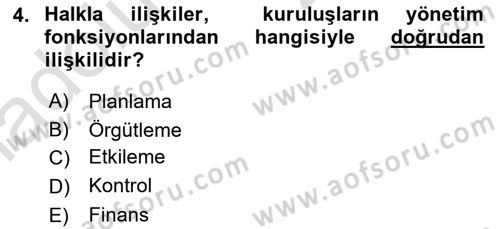 Halkla İlişkiler Dersi 2018 - 2019 Yılı 3 Ders Sınav Soruları 4. Soru