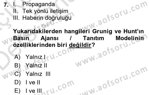 Halkla İlişkiler Dersi 2018 - 2019 Yılı 3 Ders Sınav Soruları 7. Soru