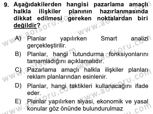 Halkla İlişkiler Dersi 2018 - 2019 Yılı 3 Ders Sınav Soruları 9. Soru