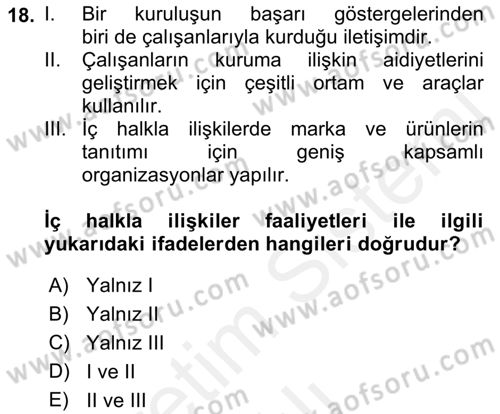 Halkla İlişkiler Dersi 2018 - 2019 Yılı (Vize) Ara Sınav Soruları 18. Soru