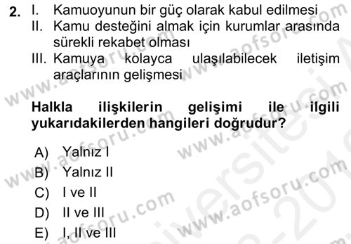 Halkla İlişkiler Dersi 2018 - 2019 Yılı (Vize) Ara Sınav Soruları 2. Soru