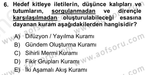 Halkla İlişkiler Dersi 2018 - 2019 Yılı (Vize) Ara Sınavı 6. Soru