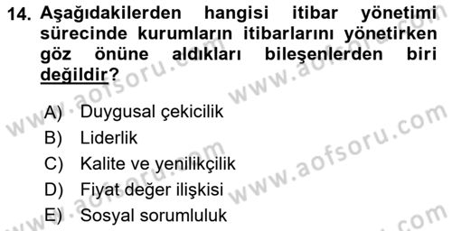 Halkla İlişkiler Dersi 2018 - 2019 Yılı (Final) Dönem Sonu Sınav Soruları 14. Soru